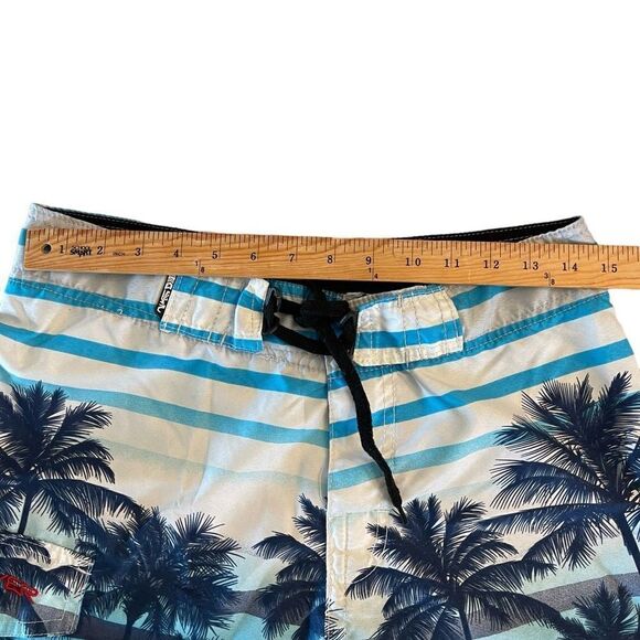 Quiksilver Unlined Board Shorts Cargo Pocket Palm Tree Design Blue Size 32 - Picture 5 of 8